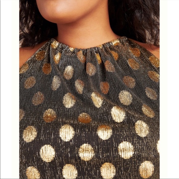 Anthropologie Sunday in Brooklyn Gold Confetti Halter Midi Dress 1x - Picture 2 of 5